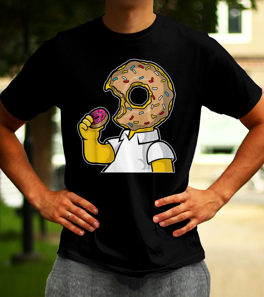 MMMM Donuts Head Character With Classic Sprinkles And Pink Frosted Bite T-Shirt