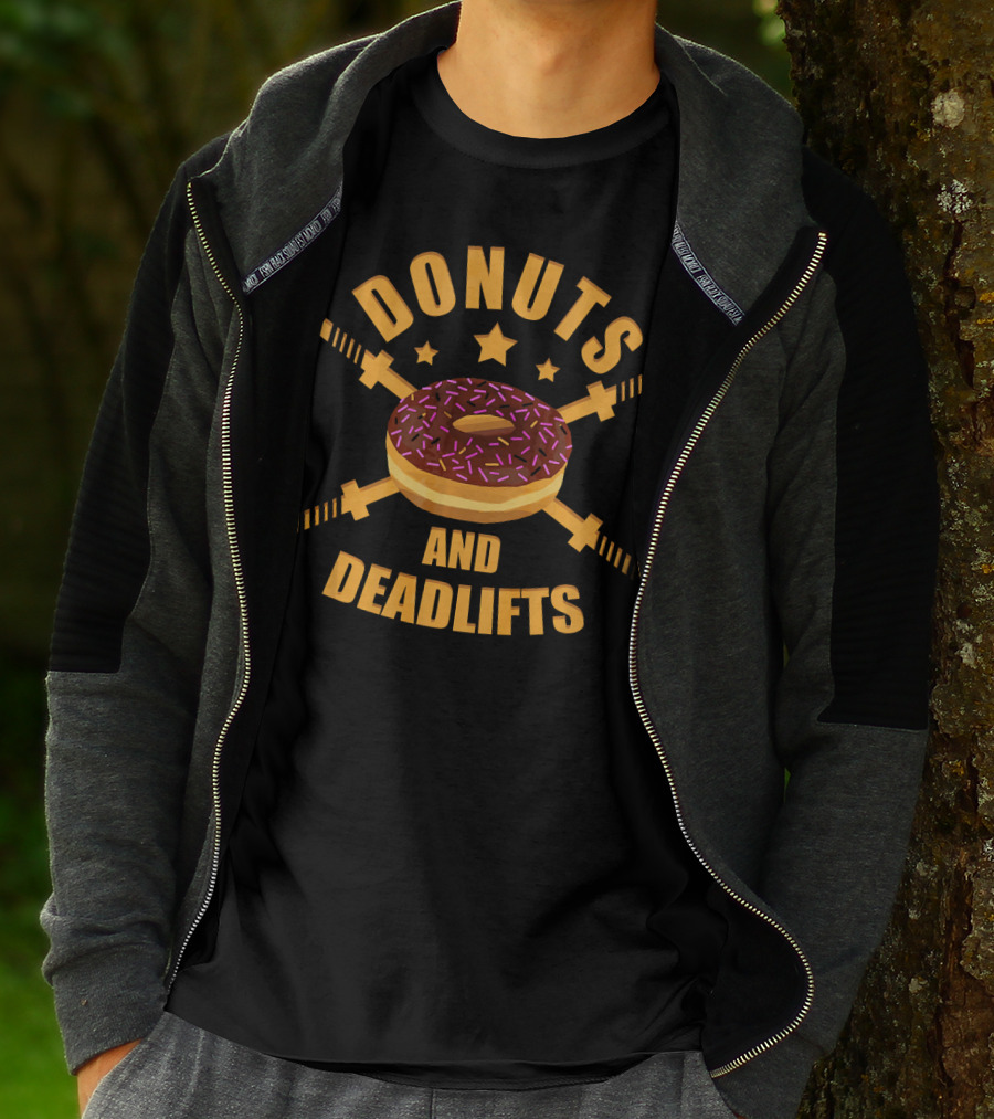Donuts And Deadlifts Funny Workout Doughnut With Barbell Crossed T-Shirt
