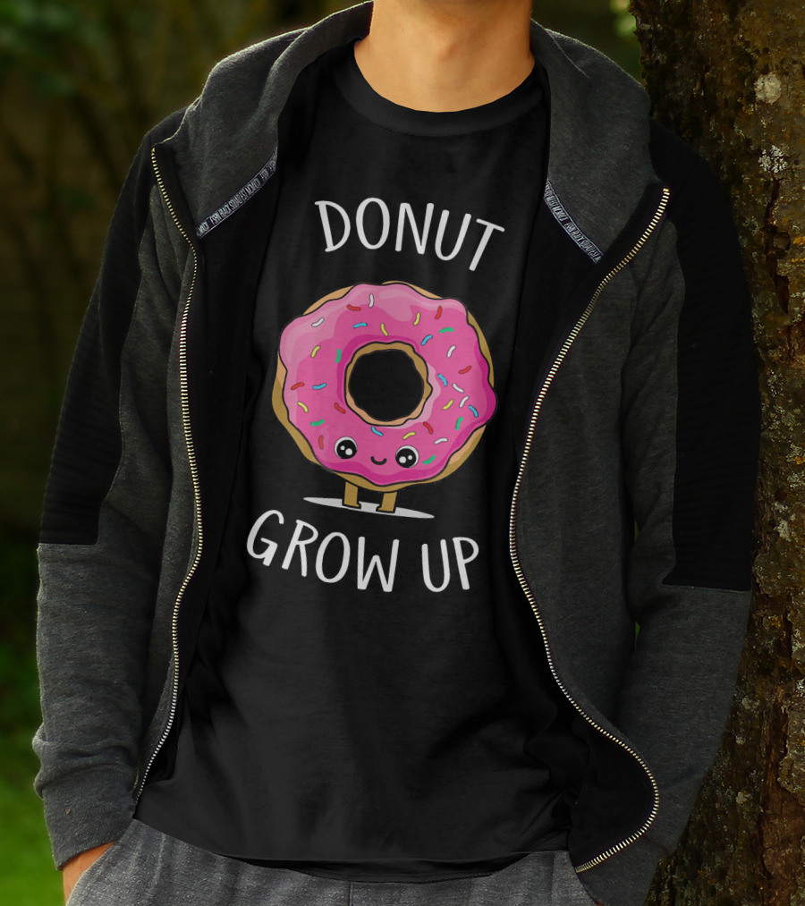 Donut Grow Up Funny Cute Pink Sprinkled Donut With Smiley Face T-Shirt