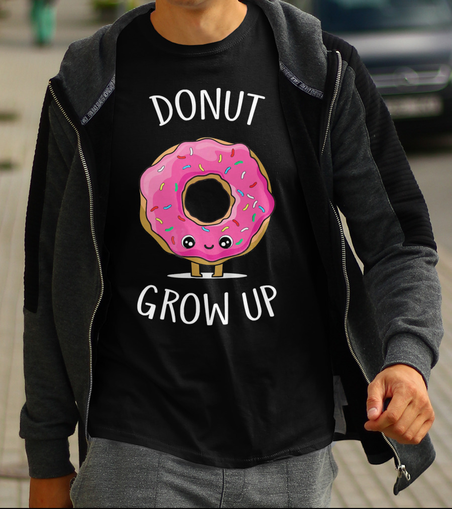 Donut Grow Up Funny Cute Pink Sprinkled Donut With Smiley Face T-Shirt
