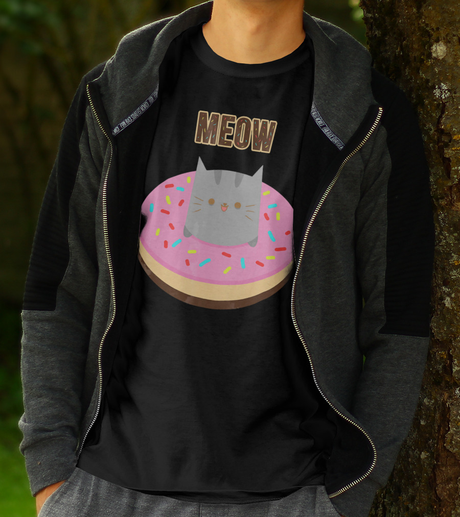MEOW Adorable Cat Sitting In Colorful Donut T-Shirt
