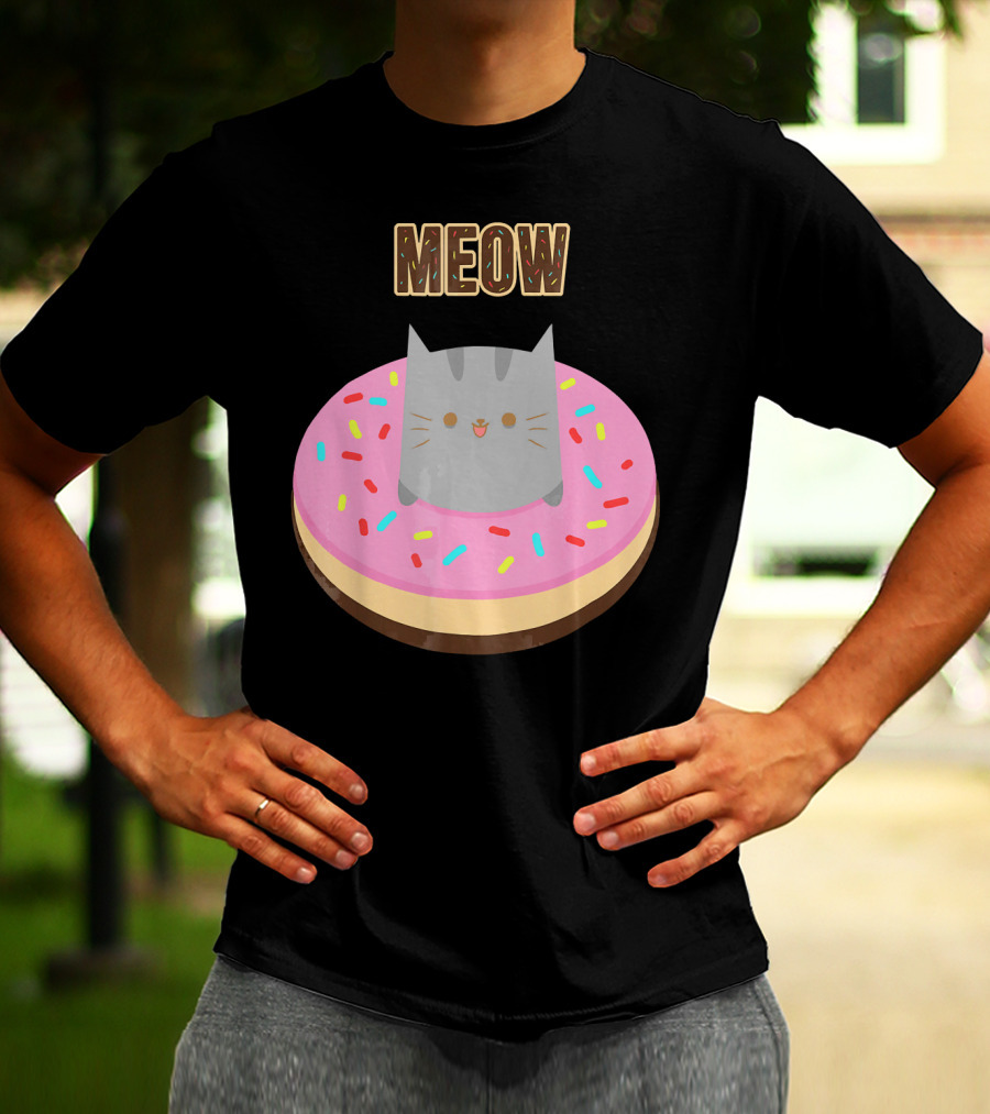 MEOW Adorable Cat Sitting In Colorful Donut T-Shirt