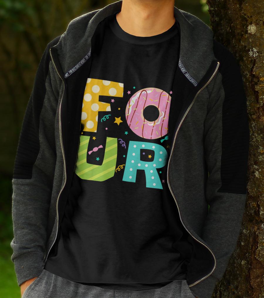 Kids Donut FOUR Year Birthday T-Shirt