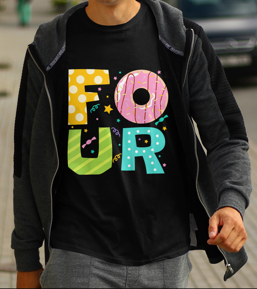 Kids Donut FOUR Year Birthday T-Shirt