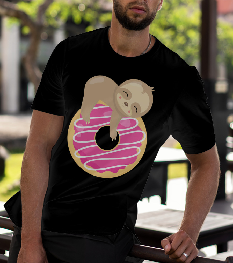 Sloth Donut Funny Animal Cute Pink Pastry Delight T-Shirt