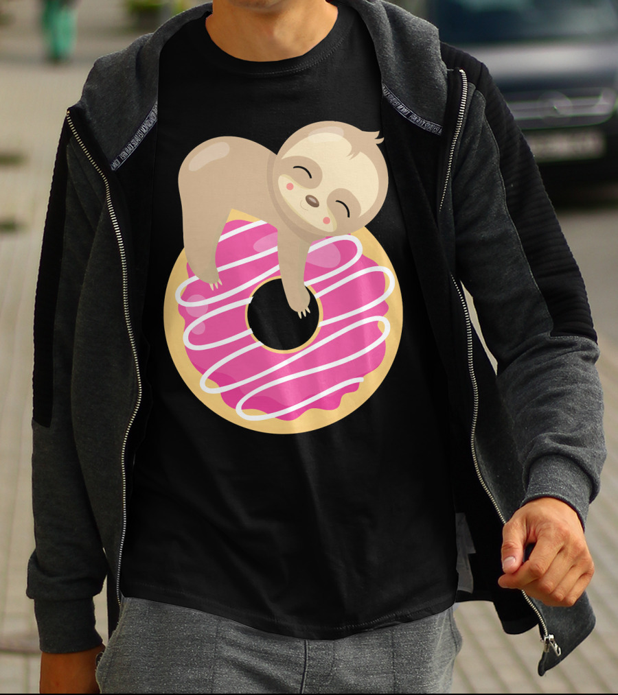 Sloth Donut Funny Animal Cute Pink Pastry Delight T-Shirt