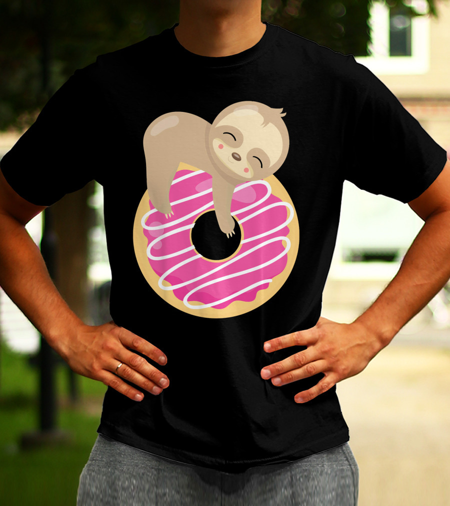 Sloth Donut Funny Animal Cute Pink Pastry Delight T-Shirt