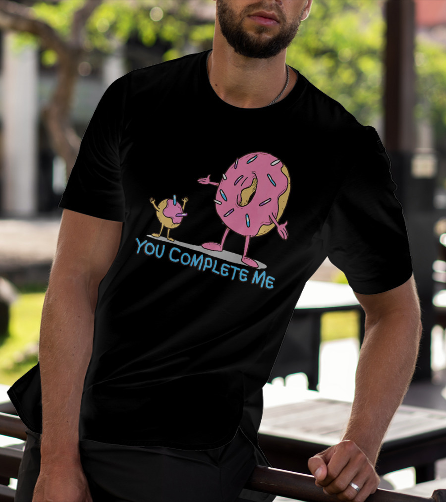 Funny You Complete Me Pink Sprinkled Donut Duo Hugging T-Shirt