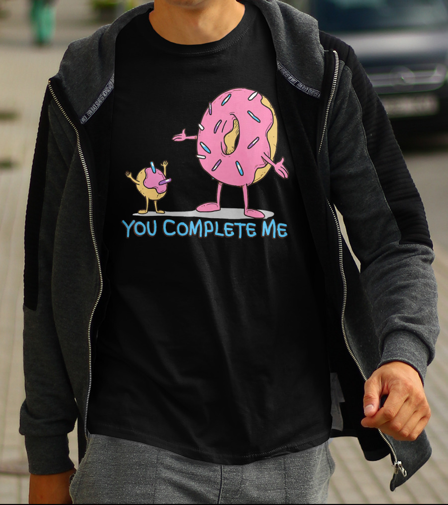 Funny You Complete Me Pink Sprinkled Donut Duo Hugging T-Shirt