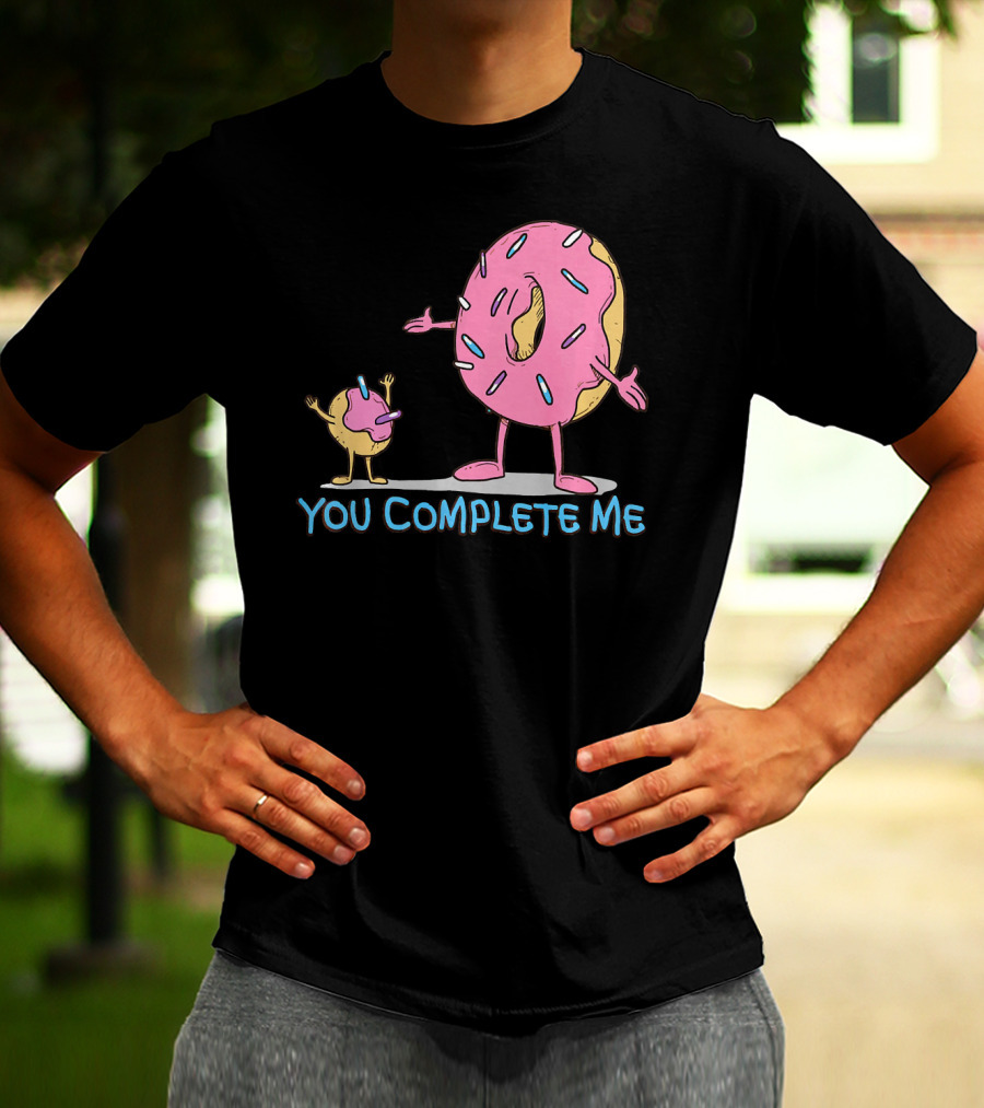 Funny You Complete Me Pink Sprinkled Donut Duo Hugging T-Shirt