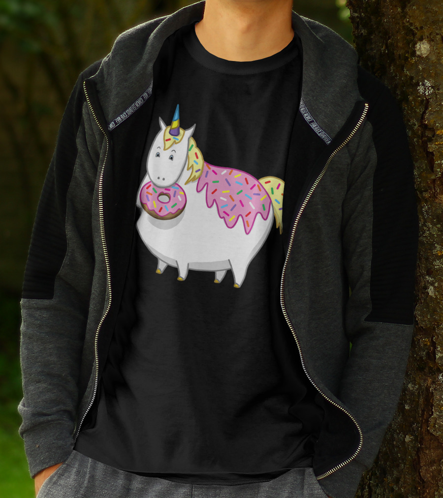Funny Cute Fat Unicorn With Pink Frosting Doughnut T-Shirt