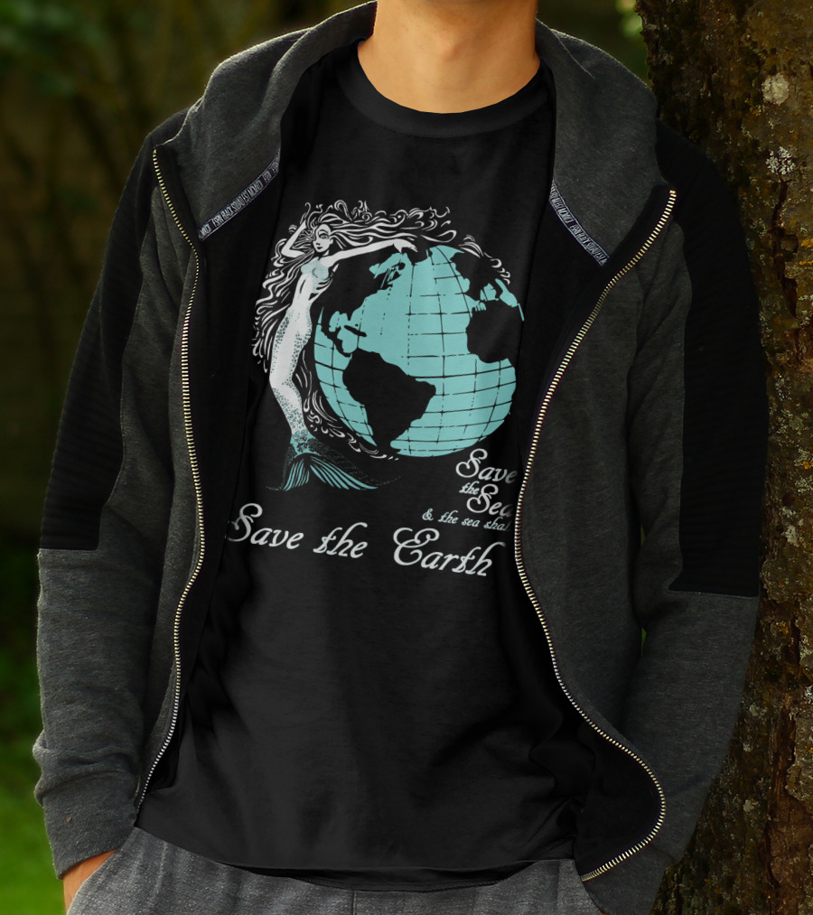 Save The Sea Save The Earth Environmental Awareness Ocean Globe Mermaid T-Shirt
