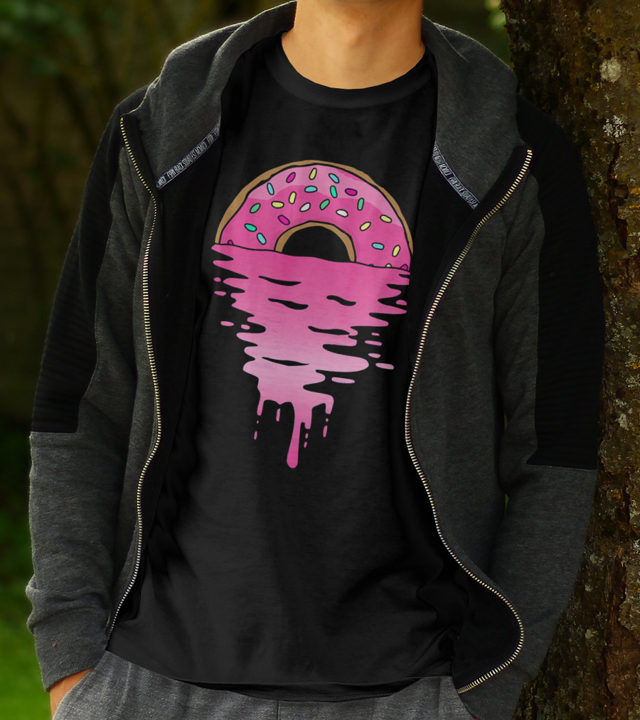 Pink Glazed Donut Melting Into Sunset Horizon T-Shirt