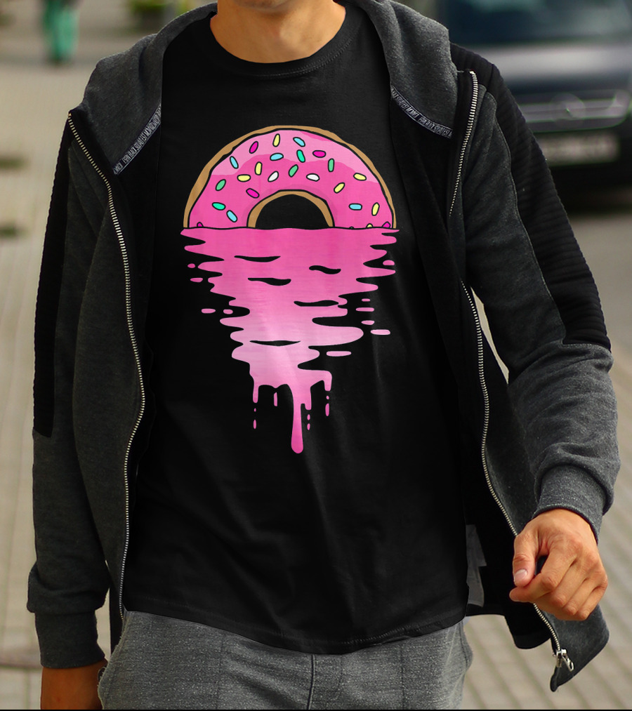 Pink Glazed Donut Melting Into Sunset Horizon T-Shirt