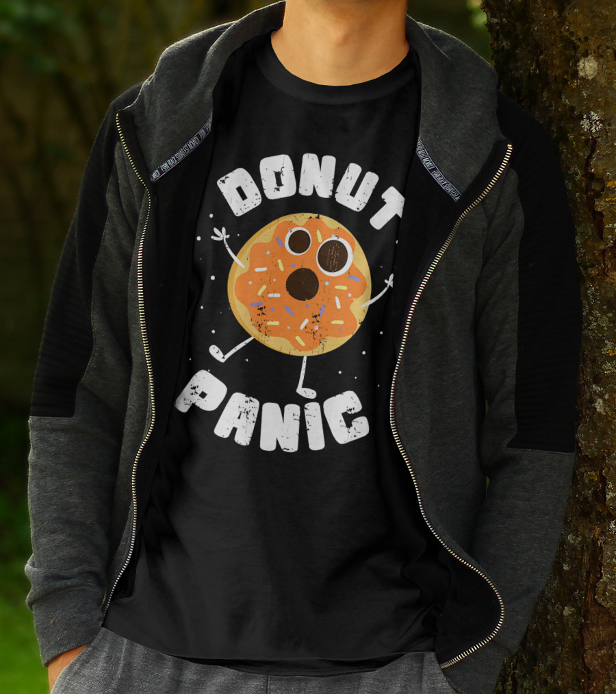 DONUT PANIC Funny Donut With Sprinkles And Eyes T-Shirt