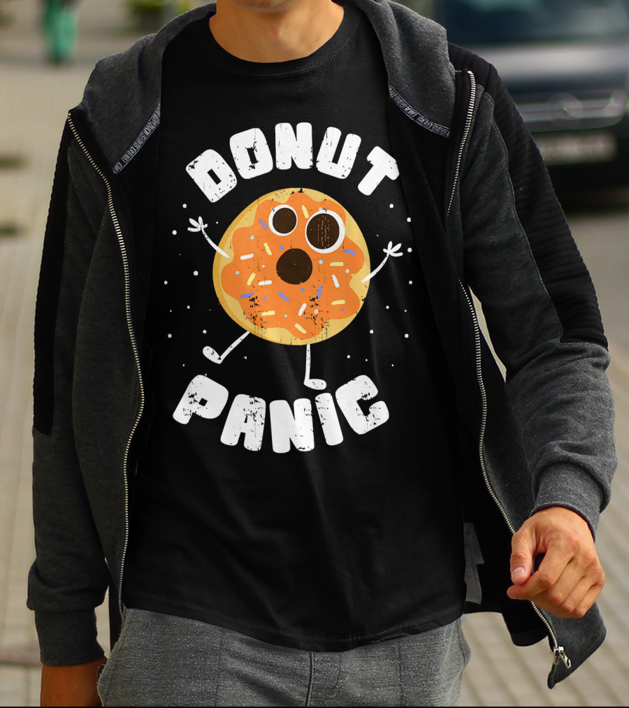 DONUT PANIC Funny Donut With Sprinkles And Eyes T-Shirt