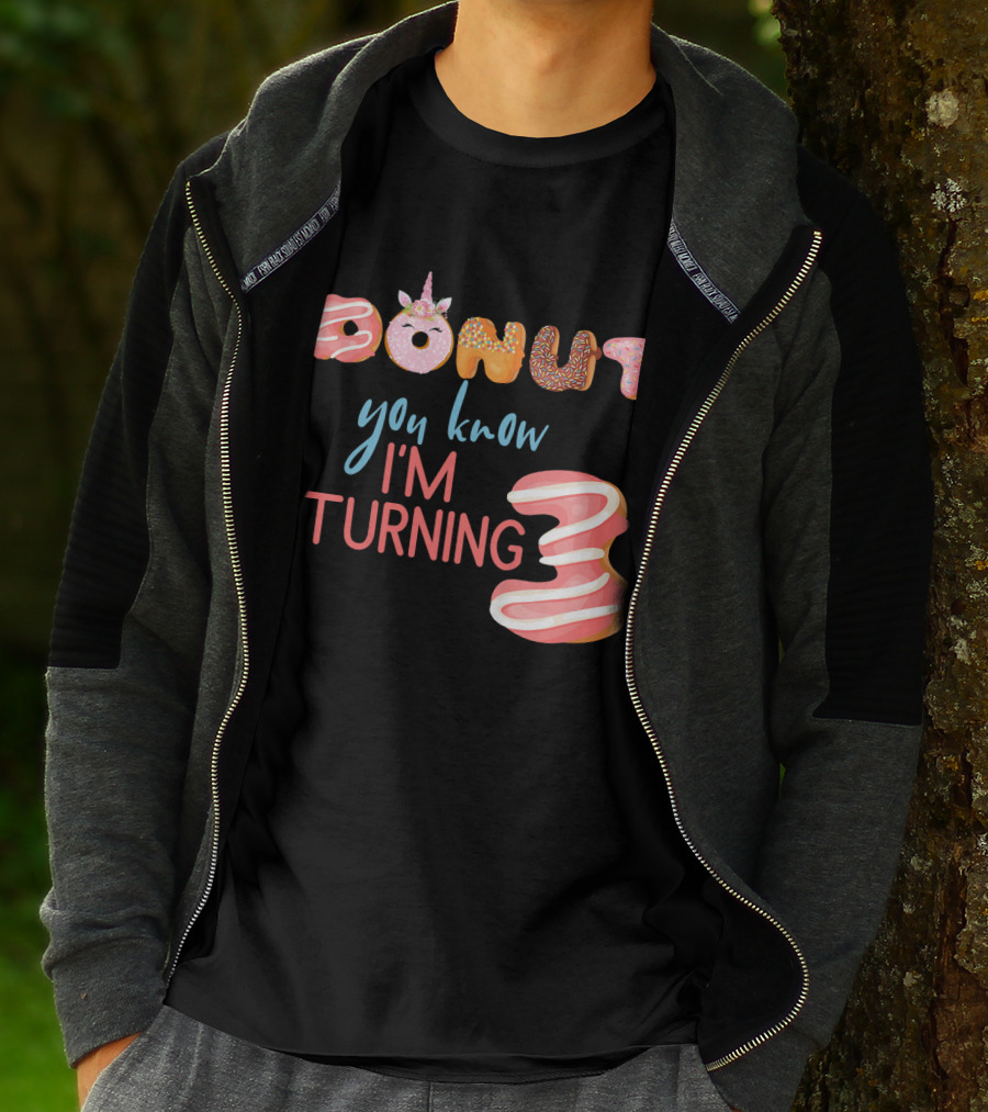 Donut You Know I'm Turning 3 Unicorn Kids 3rd Birthday T-Shirt
