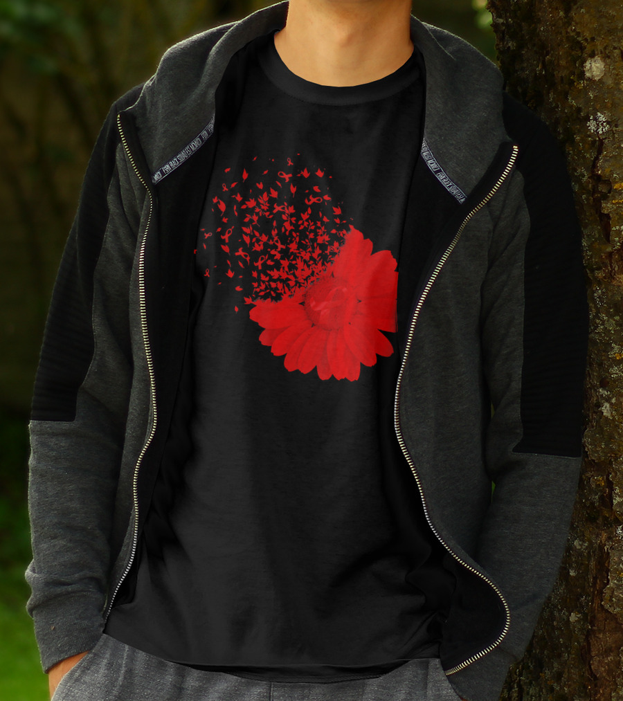 Red Ribbon Flowers AidsHiv Awareness Explosion T-Shirt