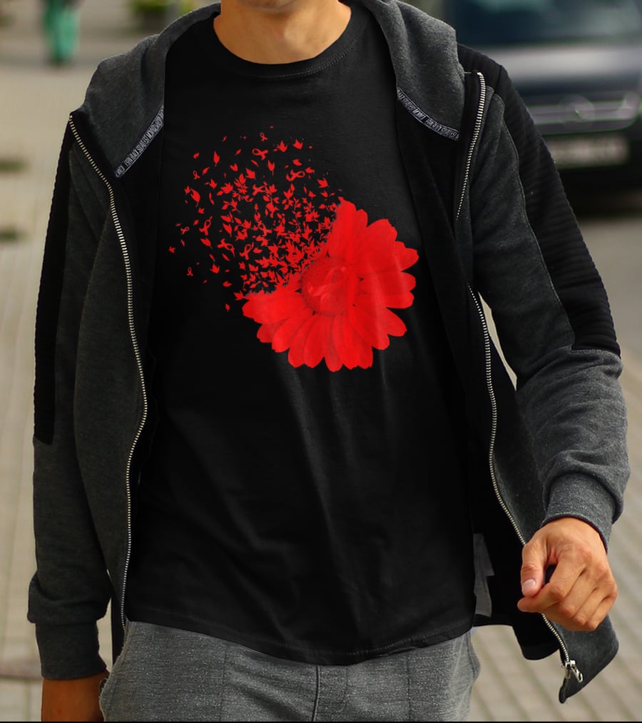 Red Ribbon Flowers AidsHiv Awareness Explosion T-Shirt