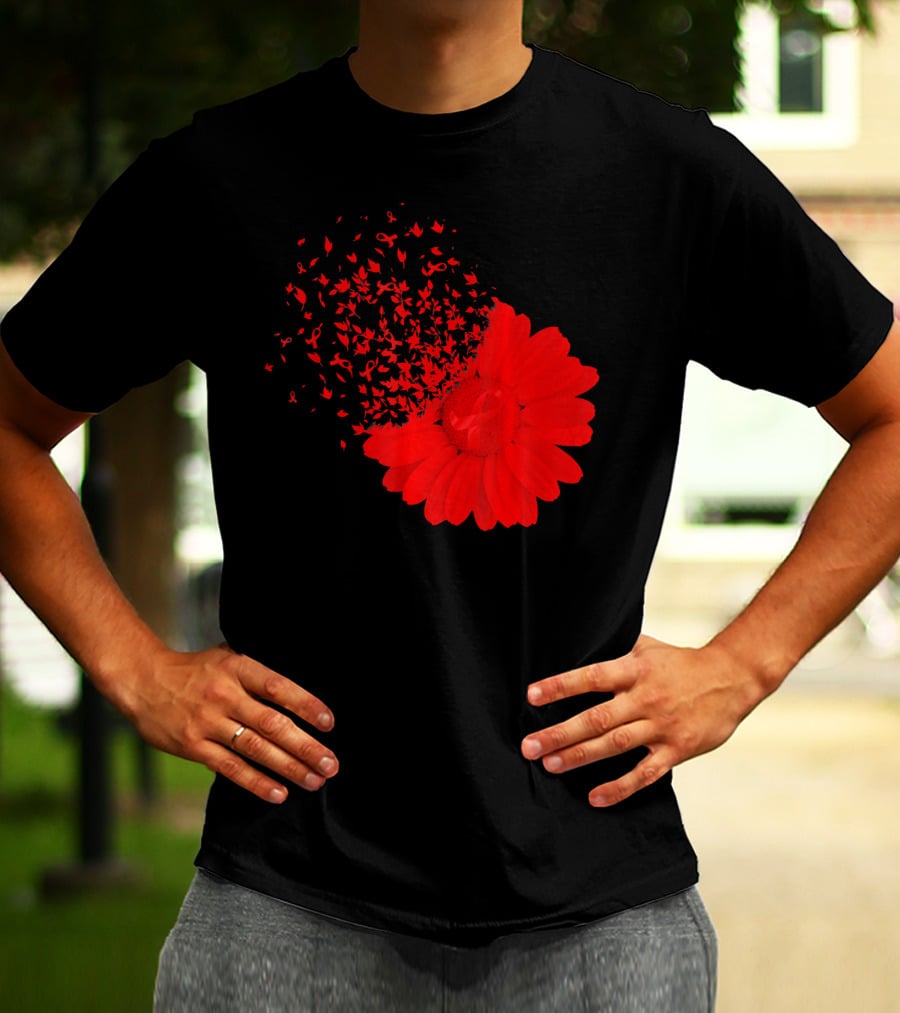 Red Ribbon Flowers AidsHiv Awareness Explosion T-Shirt