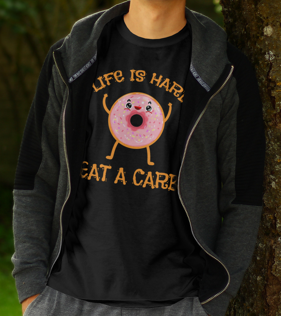 Life Is Hard Eat A Carb Happy Donut Cartoon T-Shirt