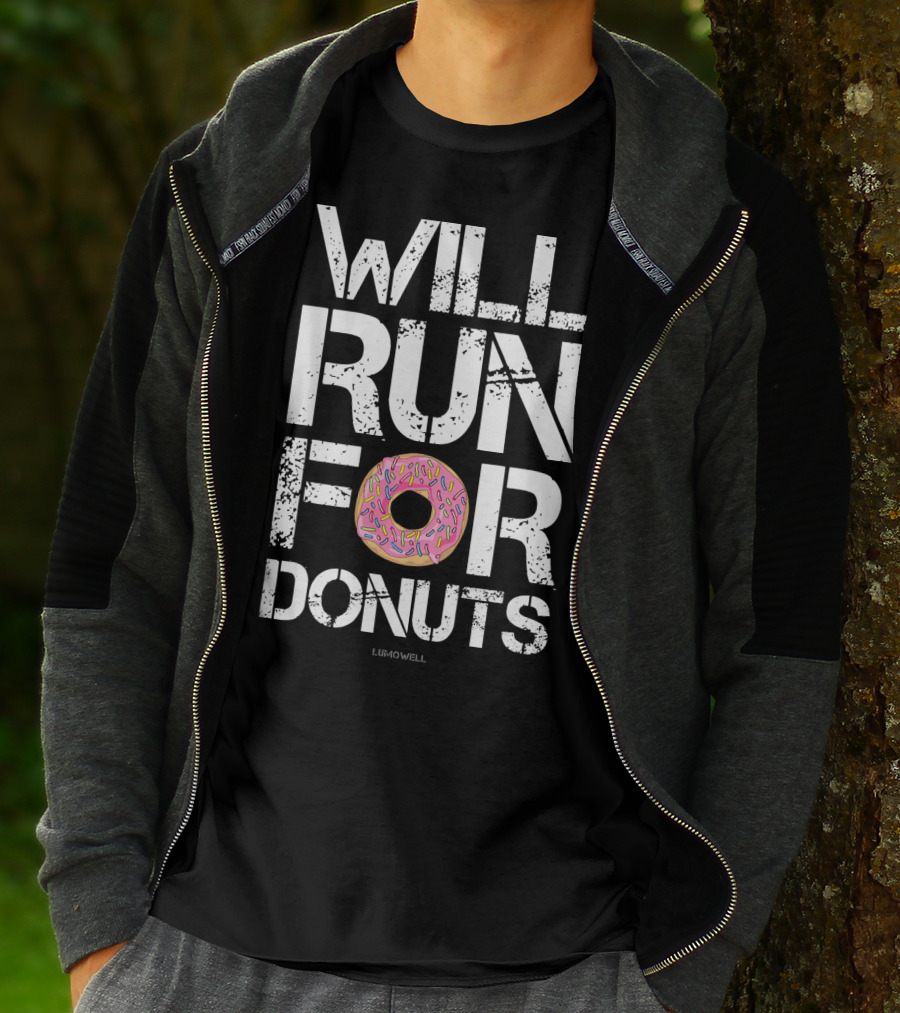 Will Run For Donuts Lumowell With Pink Frosted Doughnut T-Shirt