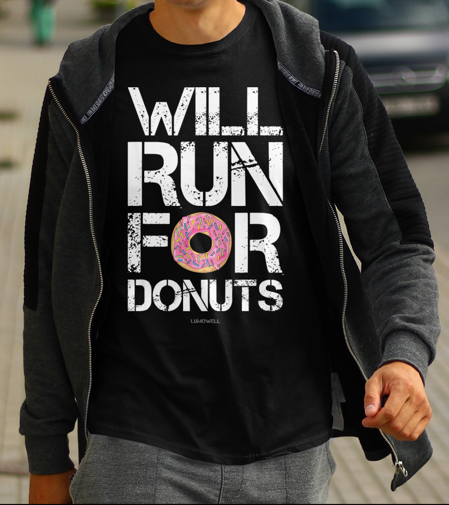 Will Run For Donuts Lumowell With Pink Frosted Doughnut T-Shirt