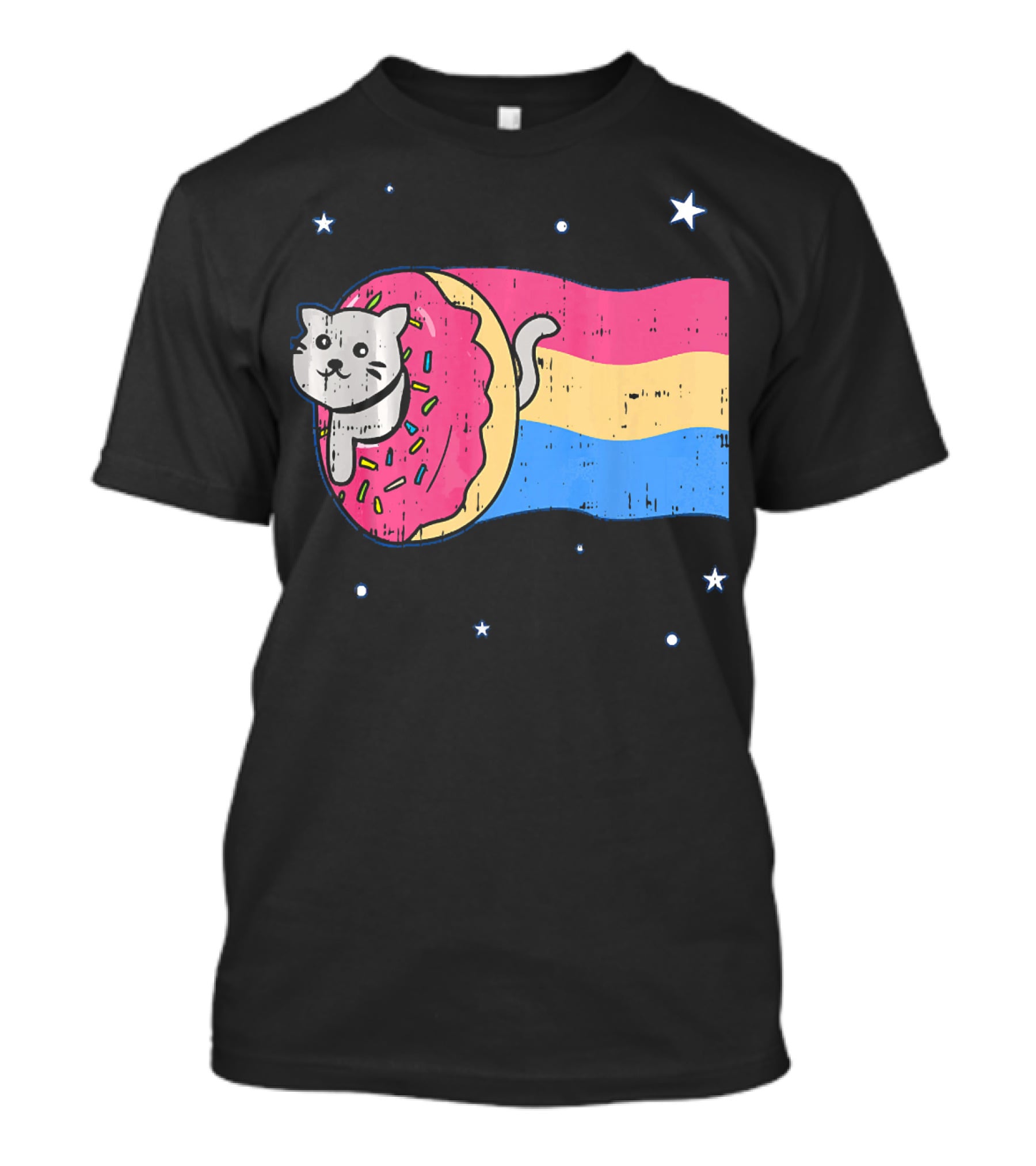 Donut Cat Nyan Rainbow Sprinkles Cute Doughnut Stars T-Shirt