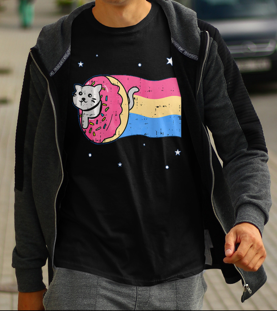 Donut Cat Nyan Rainbow Sprinkles Cute Doughnut Stars T-Shirt