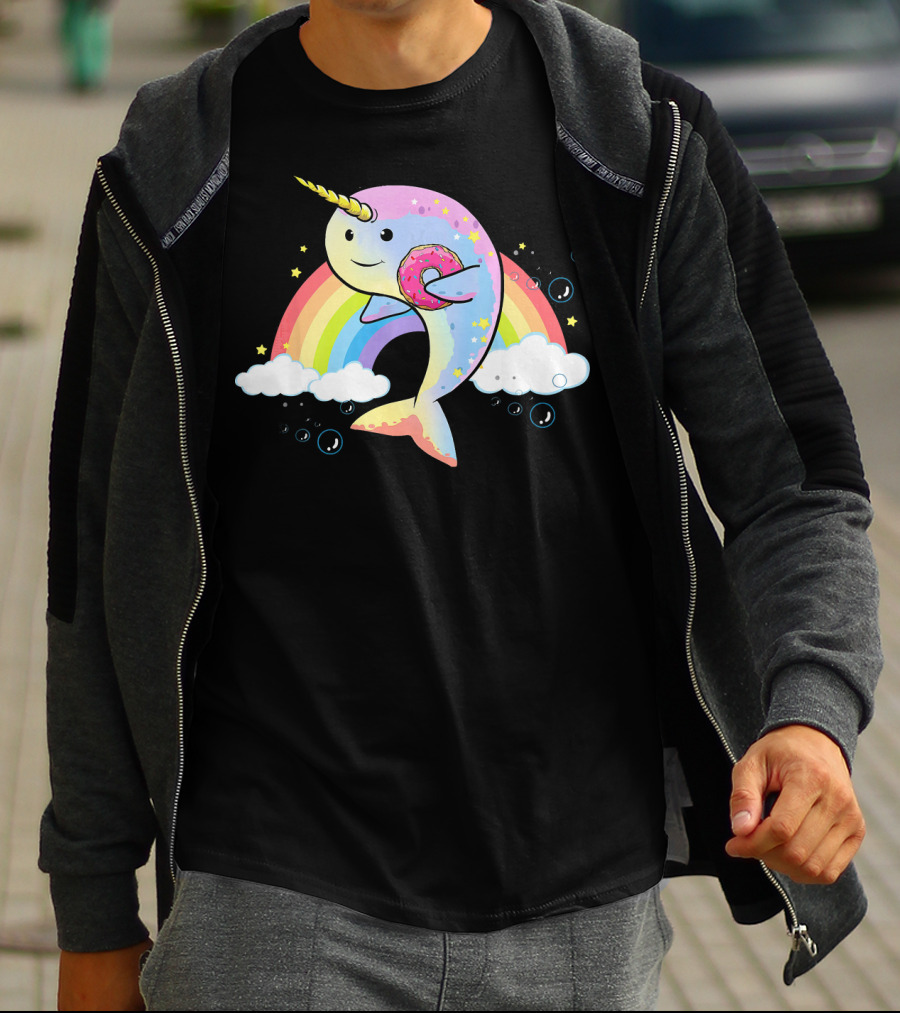 Narwhal Unicorn Of The Sea With Rainbow And Donut T-Shirt