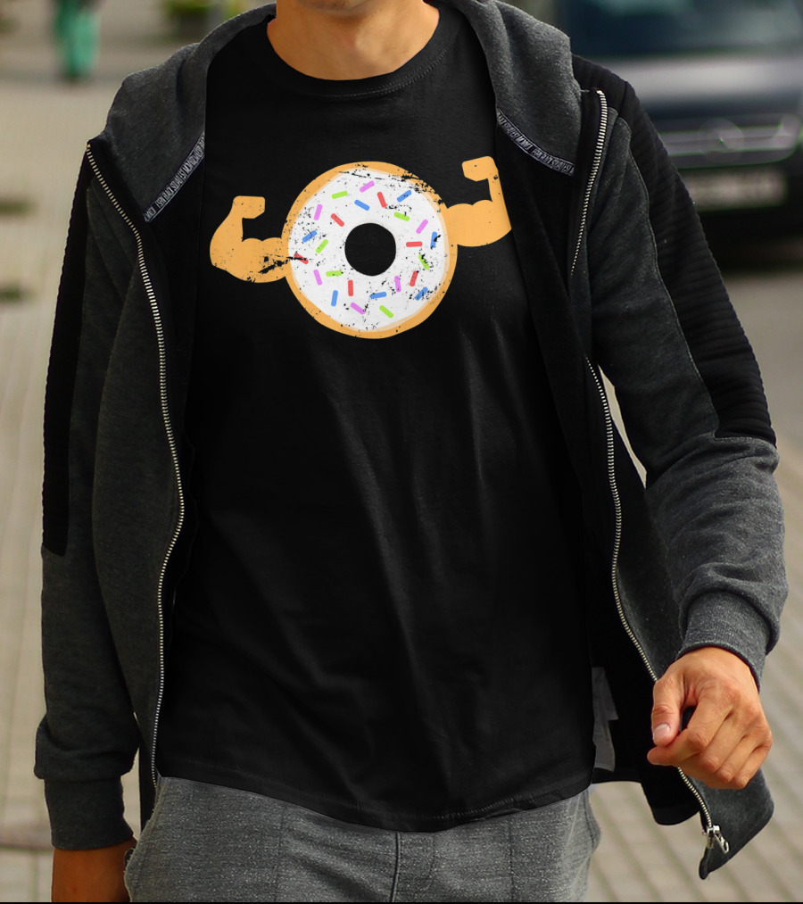 Mens Muscle Donut Flexing Funny Powerlifting T-Shirt