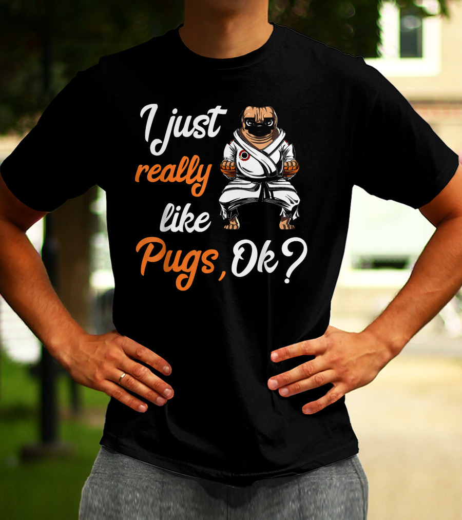 I Just Really Like Pugs Ok Martial Arts Pug Dog In Karate Gi T-Shirt