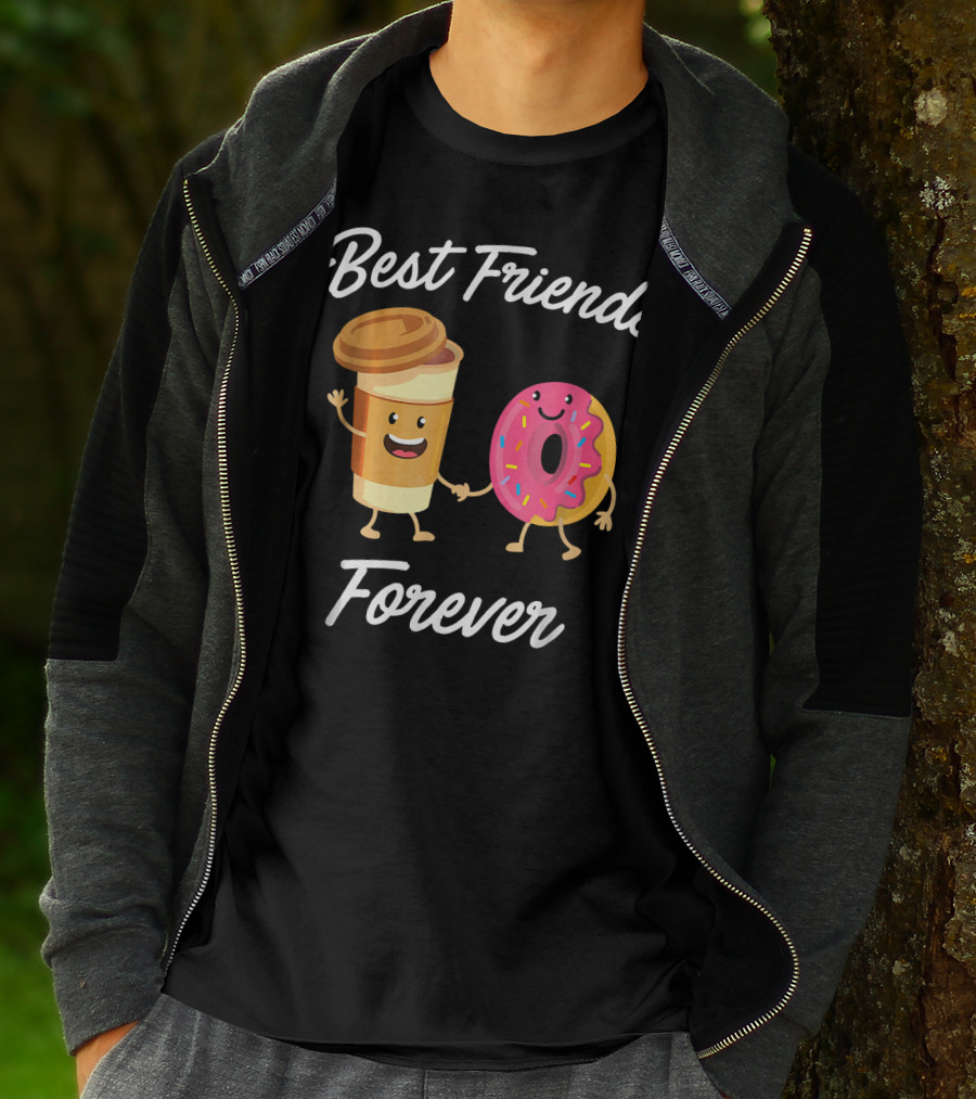 Best Friends Forever Coffee Donut Holding Hands T-Shirt