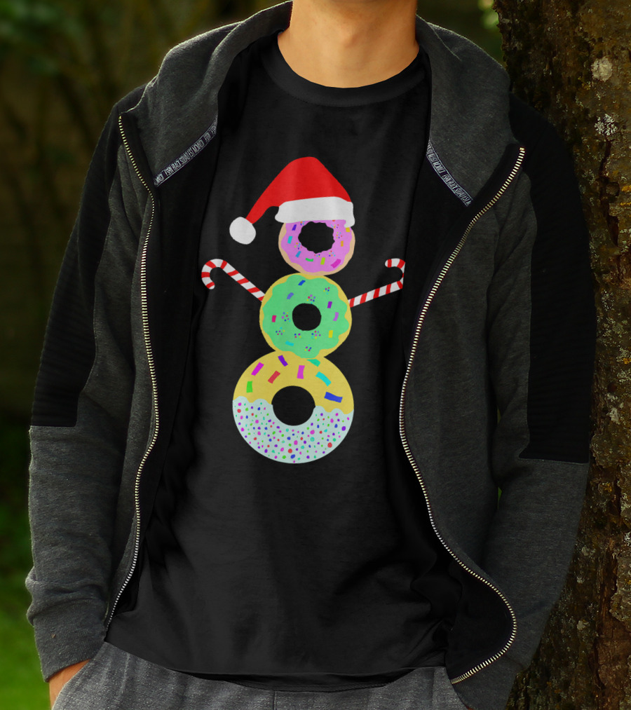 Snowman Donuts Doughnut Confections Christmas Candy Canes Santa Hat T-Shirt