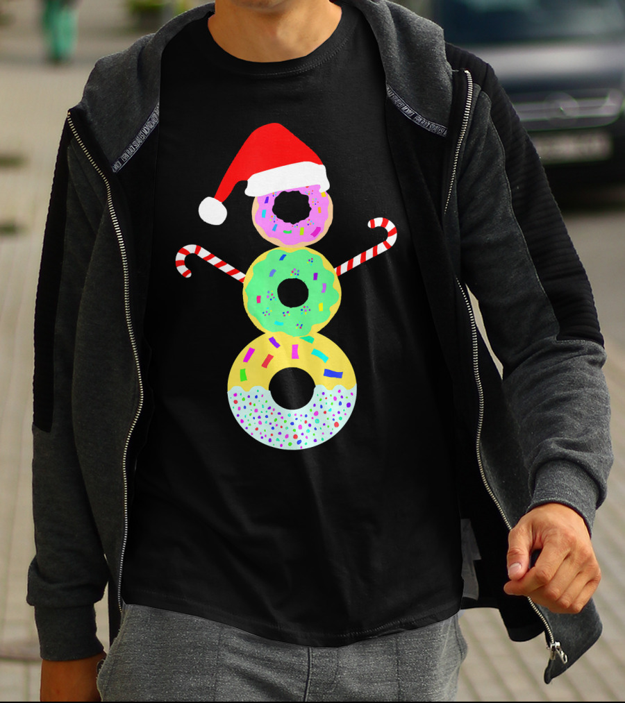 Snowman Donuts Doughnut Confections Christmas Candy Canes Santa Hat T-Shirt