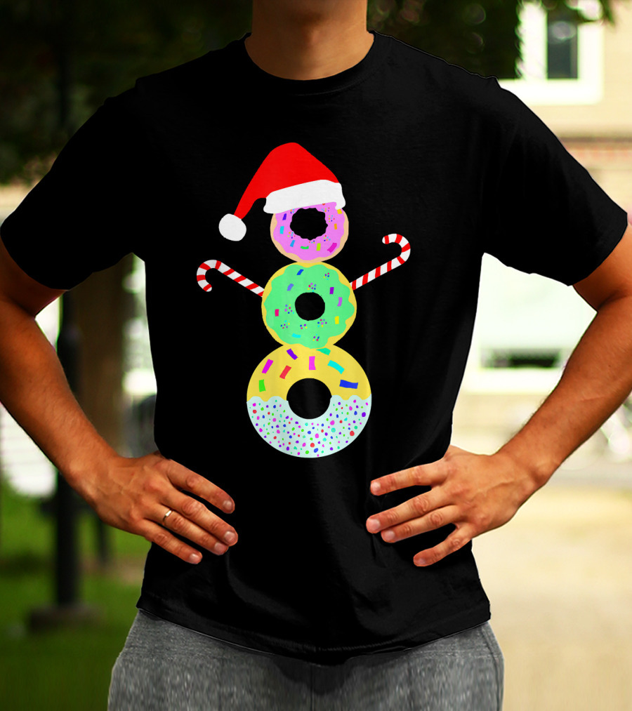 Snowman Donuts Doughnut Confections Christmas Candy Canes Santa Hat T-Shirt