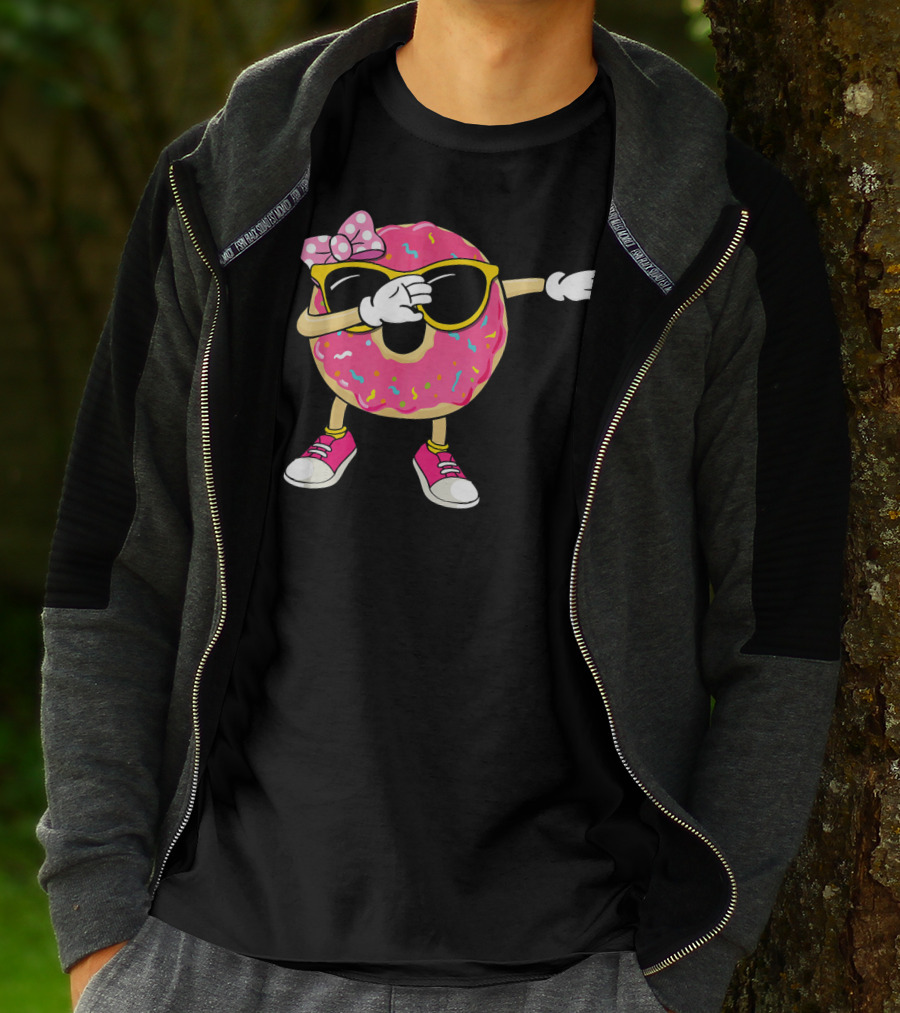 Dabbing Donut With Pink Frosting Sunglasses And Bow T-Shirt