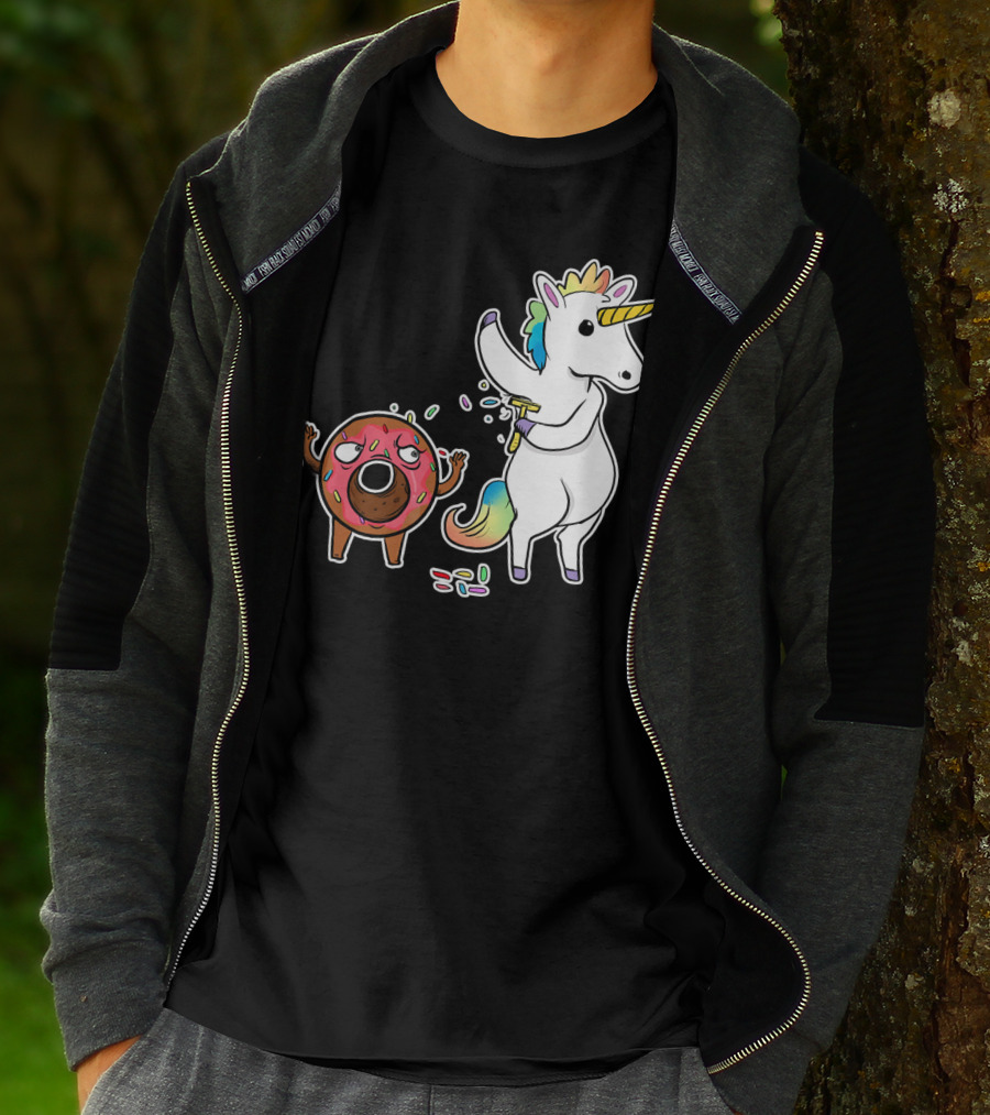 Funny Unicorn Shaving Angry Donut How Doug T-Shirt