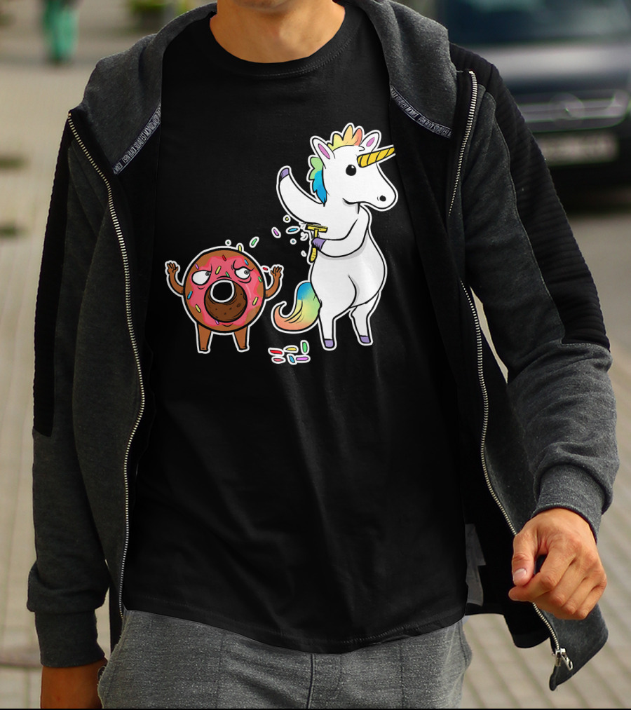 Funny Unicorn Shaving Angry Donut How Doug T-Shirt