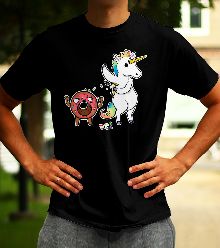 Funny Unicorn Shaving Angry Donut How Doug T-Shirt