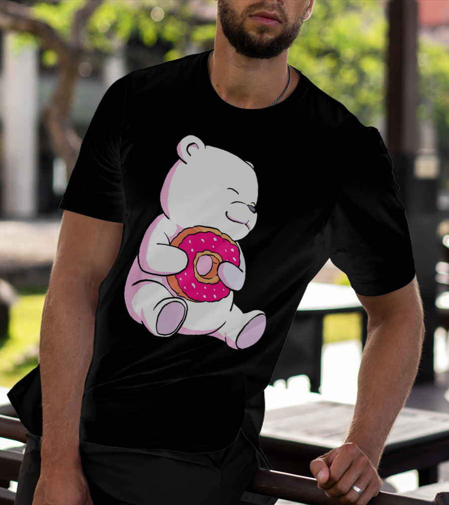 Polar Bear Holding Donut Animal Lover T-Shirt