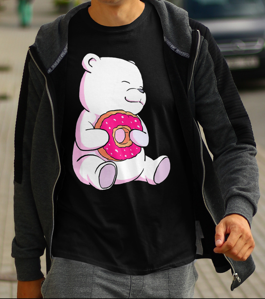 Polar Bear Holding Donut Animal Lover T-Shirt