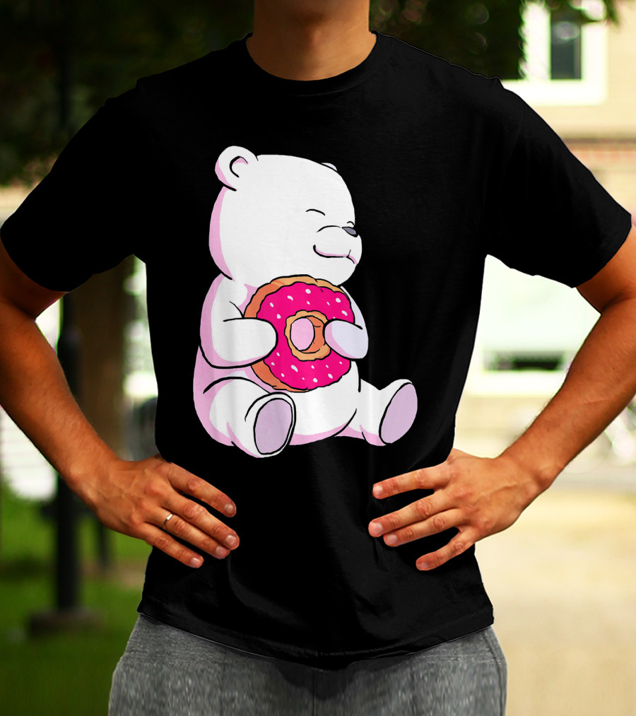 Polar Bear Holding Donut Animal Lover T-Shirt