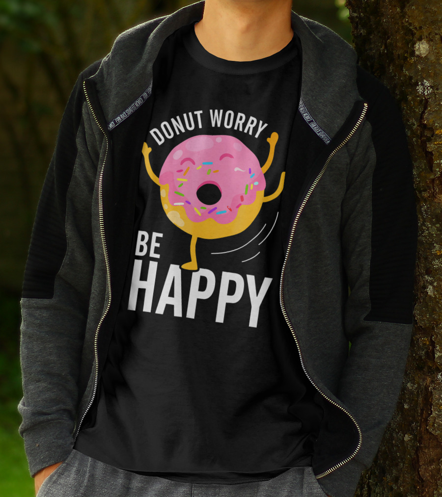 Donut Worry Be Happy Pink Sprinkled Dancing Donut T-Shirt