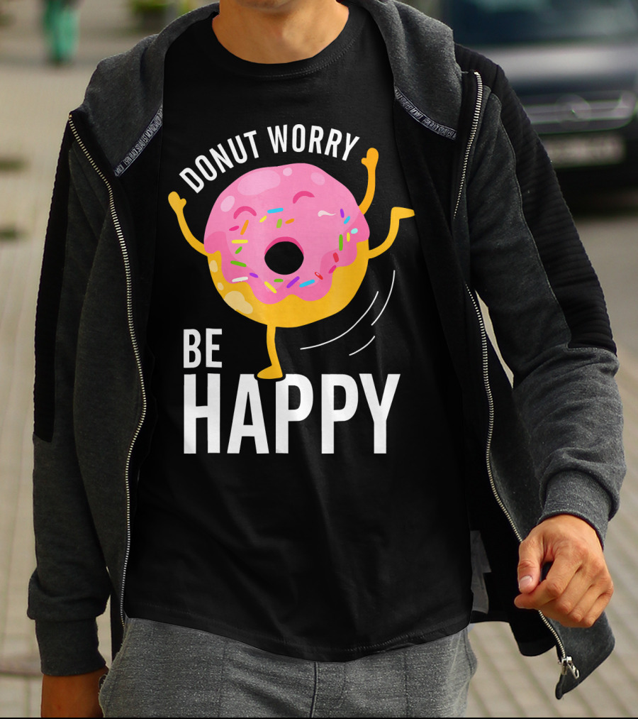 Donut Worry Be Happy Pink Sprinkled Dancing Donut T-Shirt