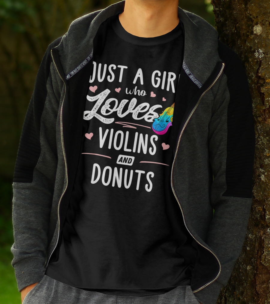 Just A Girl Who Loves Violins And Donuts Colorful Hearts T-Shirt
