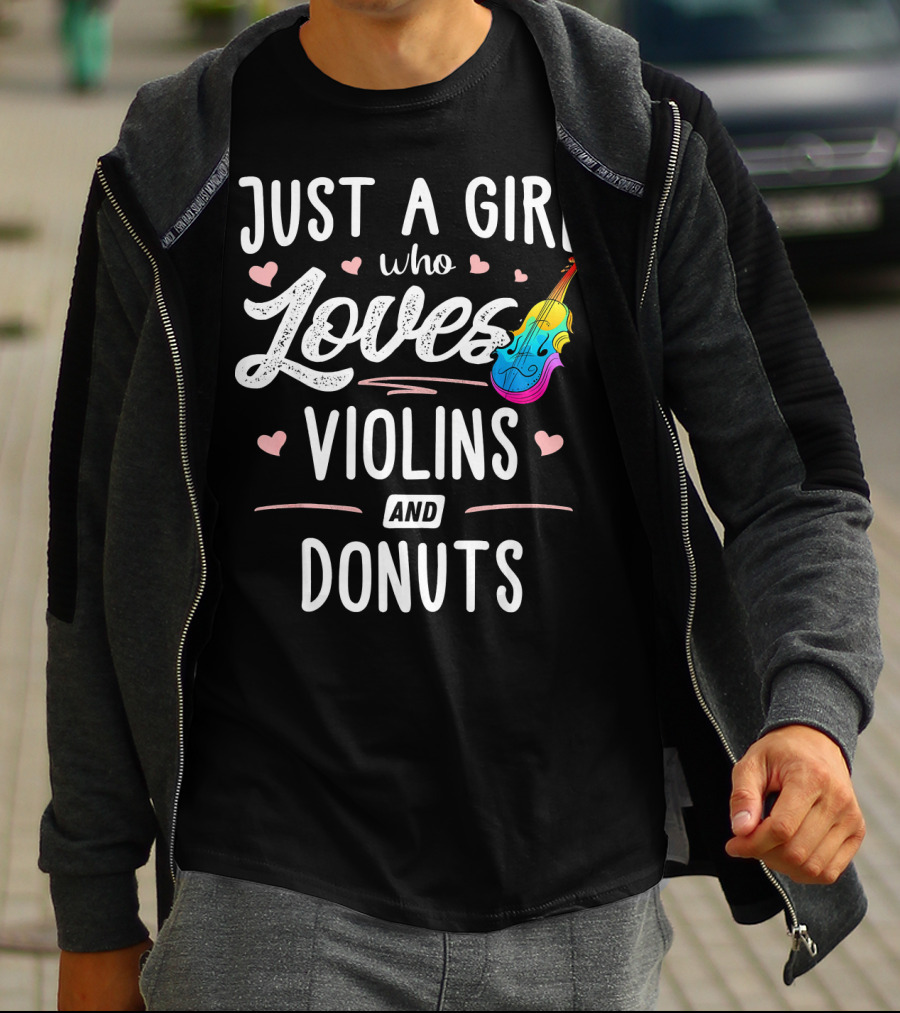 Just A Girl Who Loves Violins And Donuts Colorful Hearts T-Shirt