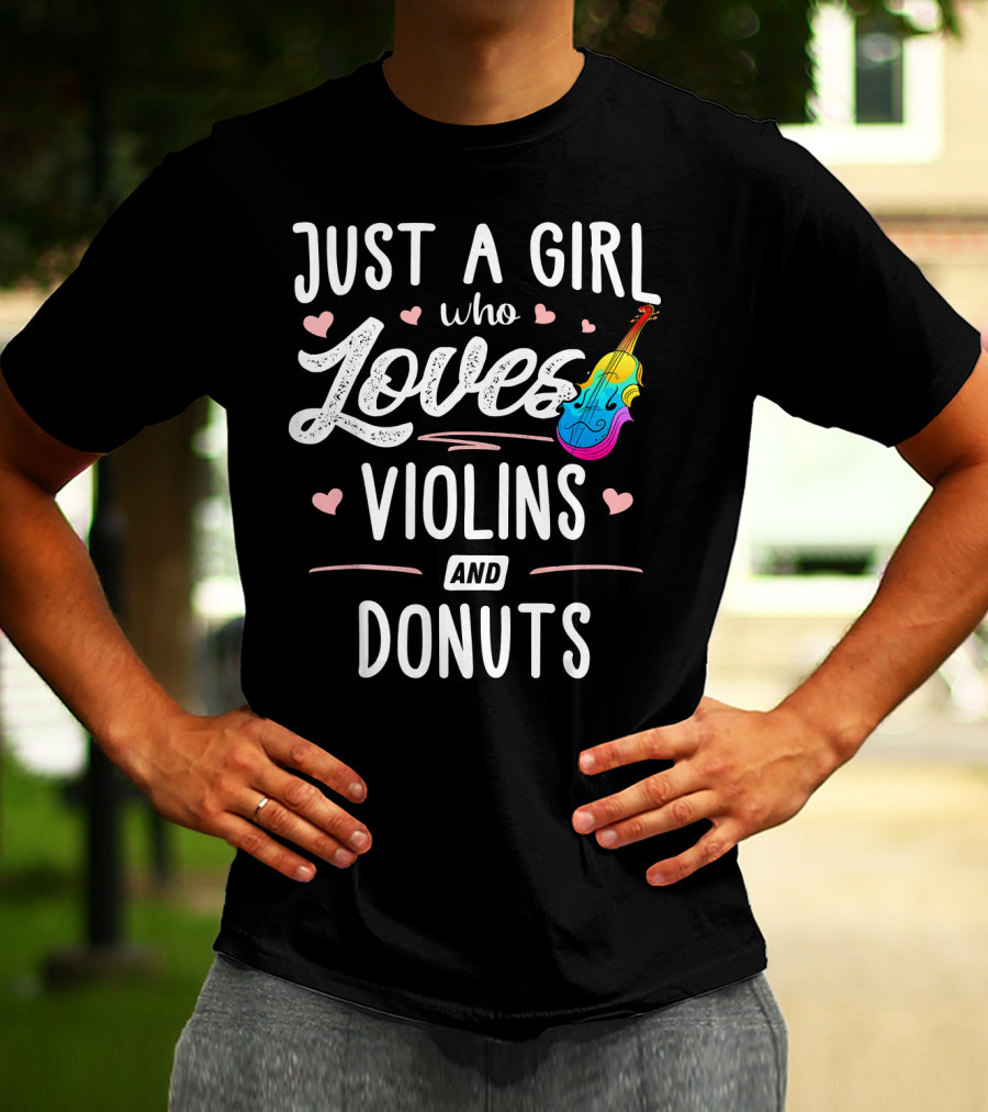 Just A Girl Who Loves Violins And Donuts Colorful Hearts T-Shirt
