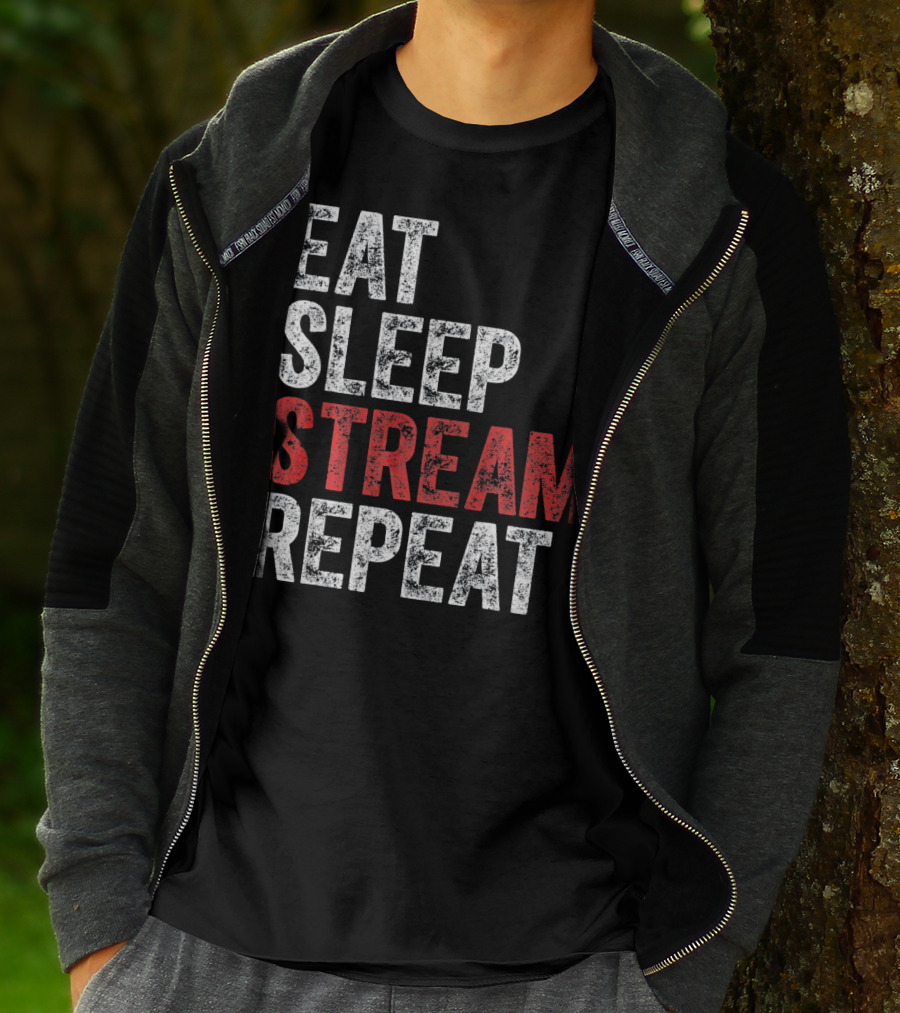 Eat Sleep Stream Repeat Bold Minimalist Gaming Lifestyle T-Shirt