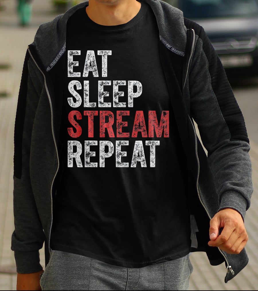 Eat Sleep Stream Repeat Bold Minimalist Gaming Lifestyle T-Shirt